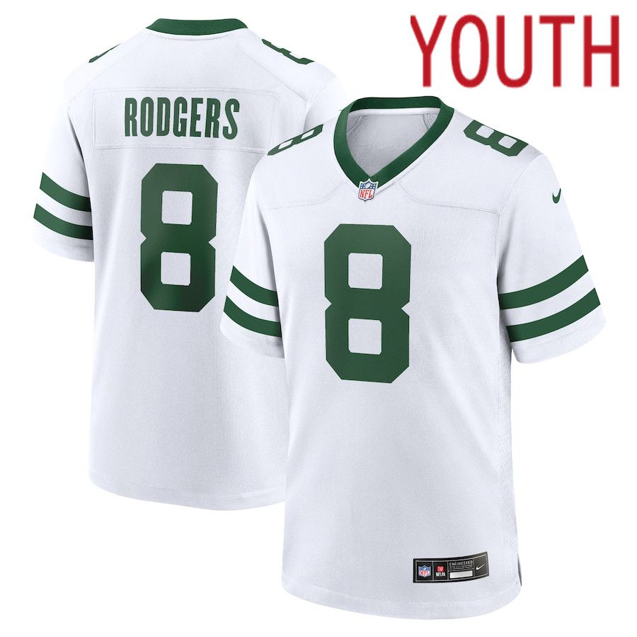 Youth New York Jets #8 Aaron Rodgers Nike Legacy White Game NFL Jersey->youth nfl jersey->Youth Jersey
